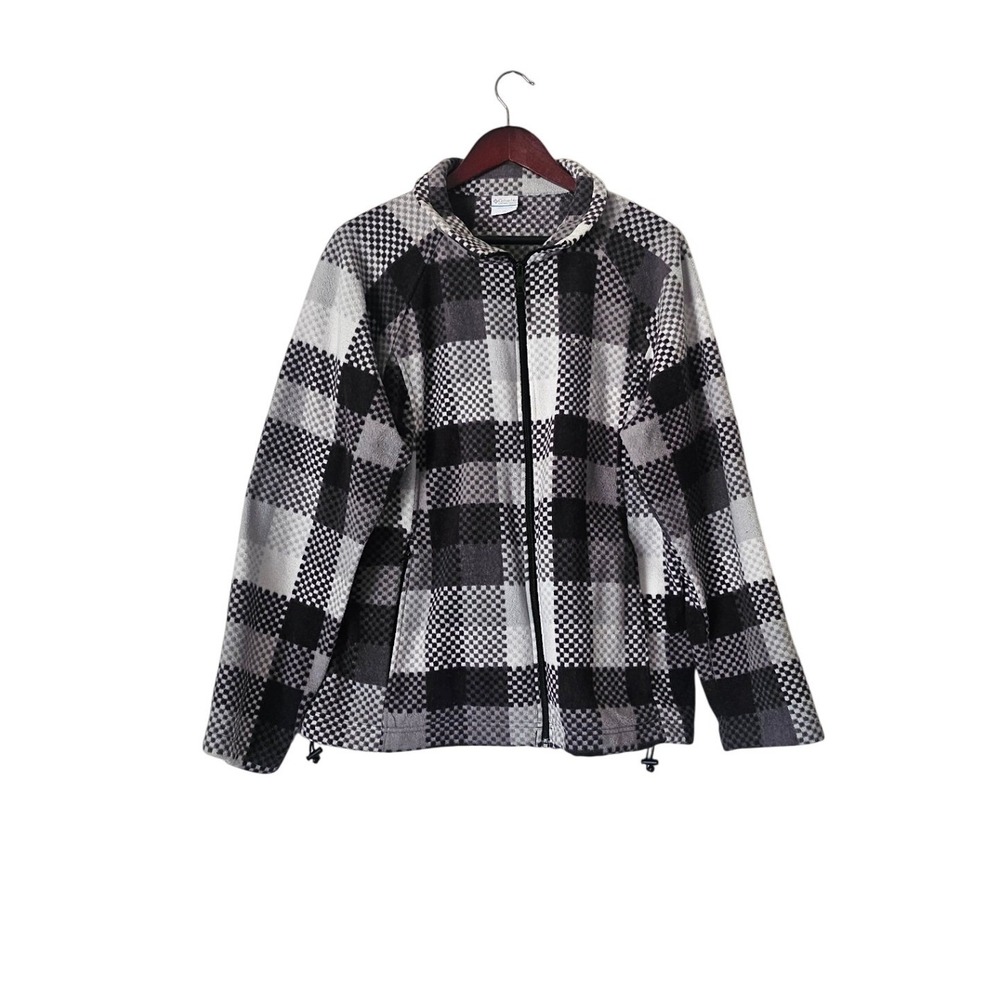 Columbia Womens Plaid Fleece Jacket Full Zip Black White Plus Size 2X Outdoors